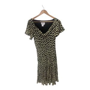 Adrianna Papell Black and Yellow Polka Dot Midi Dress